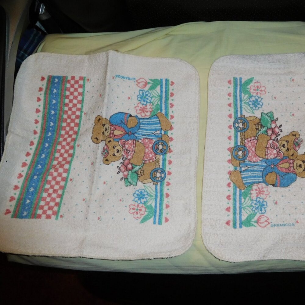 NOS CANNON FRANCO BEAR COUPLE COUNTRY THEMED WASHCLOTHS USA MADE MCM VINTAGE